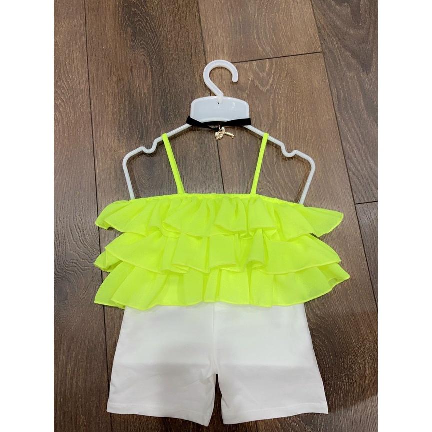 Bộ đồ bé gái Áo 3 tầng bèo xanh dạ quang kết hợp quần Coton 8-22kg Angel Baby Thời Trang Thiết Kế