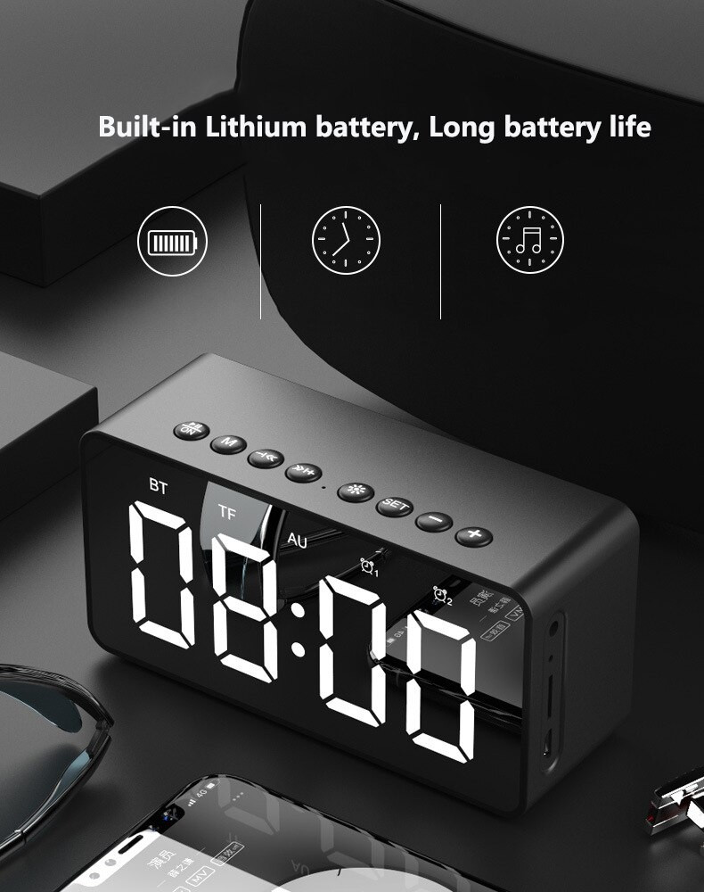 Loa Bluetooth Kiêm Đồng Hồ Báo Thức Và Gương Soi Tiện Lợi BT 506