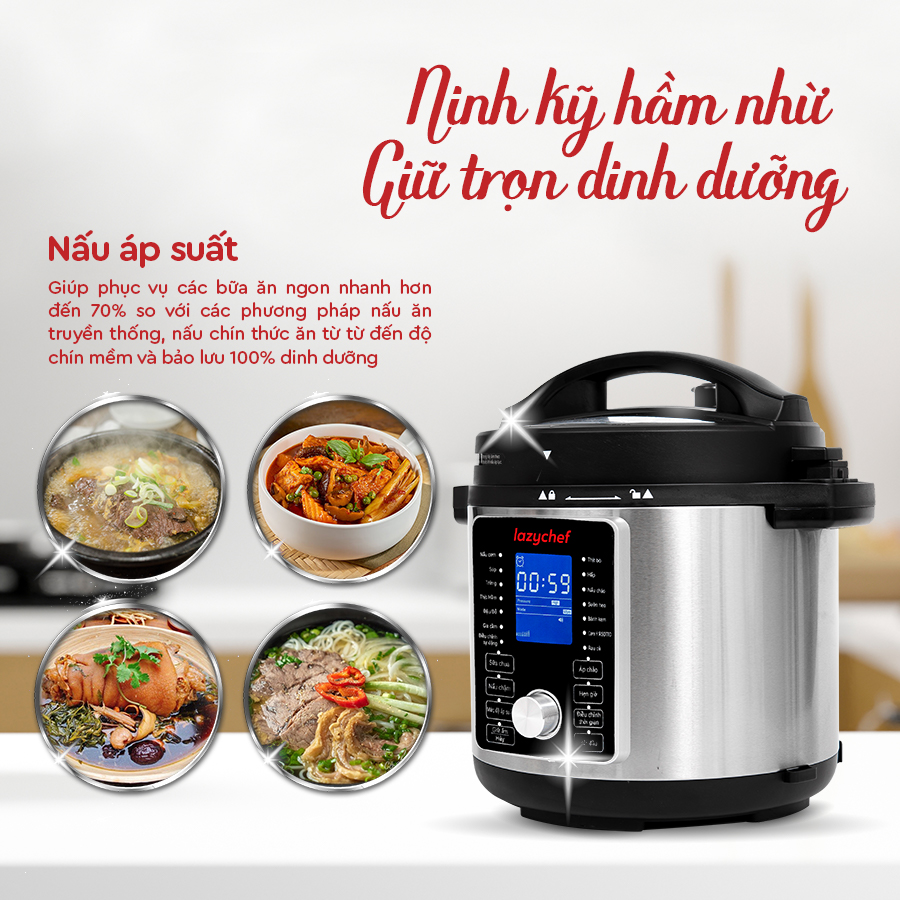 Nồi Chiên Hầm Lazychef 16IN1 - Nồi Áp Suất Cao Cấp Kiêm Nồi Chiên Không Dầu Dung Tích Lớn, Thay Thế Mọi Thiết Bị Nhà Bếp, Hàng Chính Hãng