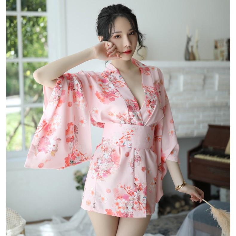 Đồ ngủ Kimono hồng hoa anh đào Nhật Bản