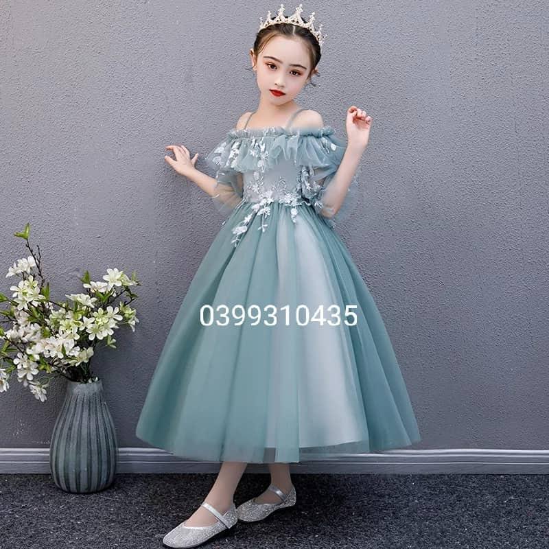 Đầm công chúa dự tiệc cho bé, váy công chúa xanh tùng dài tiểu thư