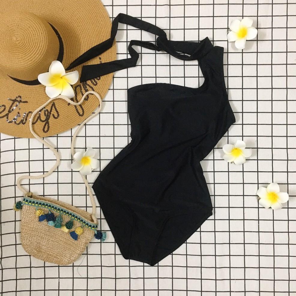 freeship Bikini 1 mảnh cột dây cổ to màu đen sang chảnh