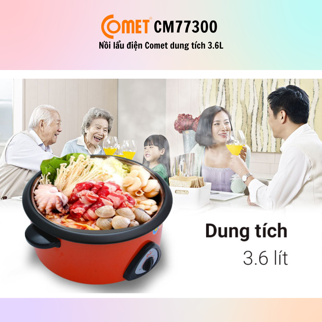 Nồi lẩu điện Comet CM7730 (Dung tích 3.6L) - Hàng Chính Hãng - Bảo Hành 12 Tháng