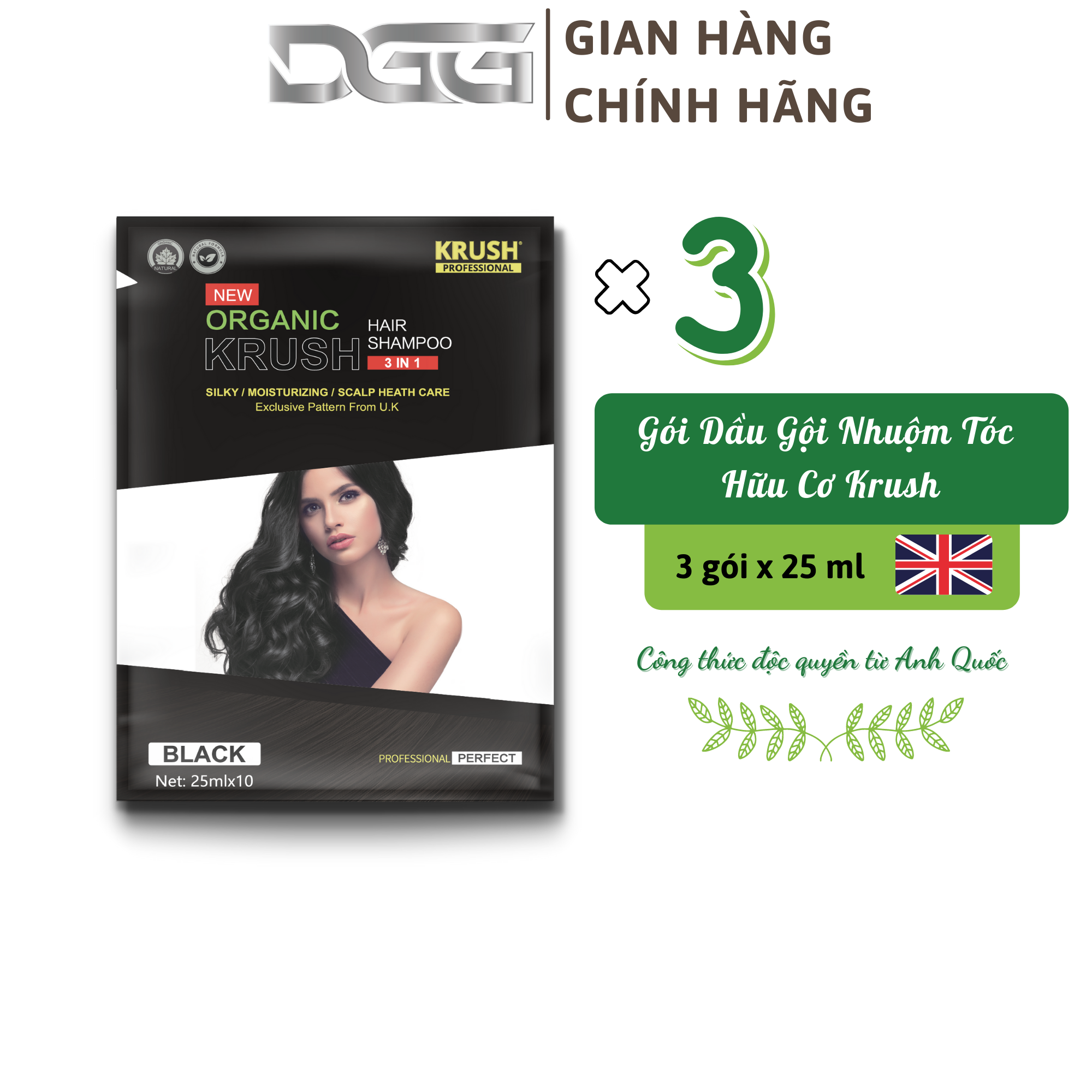 Gói dầu gội nhuộm tóc hữu cơ Krush Professional Anh Quốc [25ml/Gói - Đen Tự Nhiên