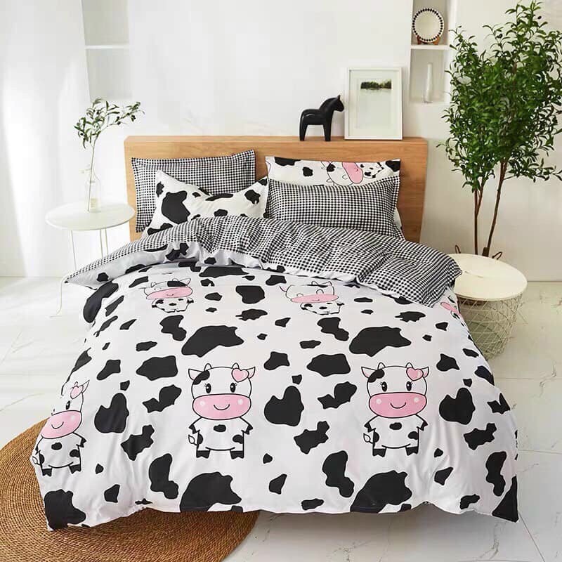 Bộ Drap &amp; Chăn Phao 5 Món Cotton Poly Bò Sữa