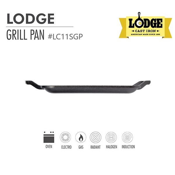 [Chính hãng LOGDE - MỸ] Chảo gang nướng Lodge 2 tay cầm, có rãnh, vuông 28 cm, LC11SG. Dùng nướng, chiên, xào, áp chảo.