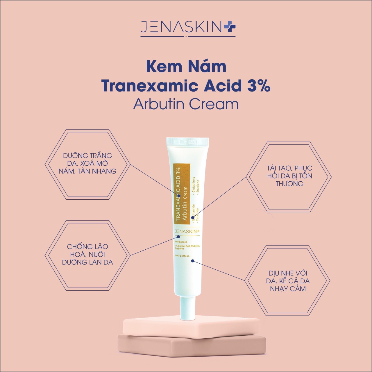 Kem Nám Dưỡng Trắng Jenaskin Tranexamic 3% Nám 50ml - Kem nám dưỡng trắng da, mờ nám, tàn nhang, tái tạo phục hồi da