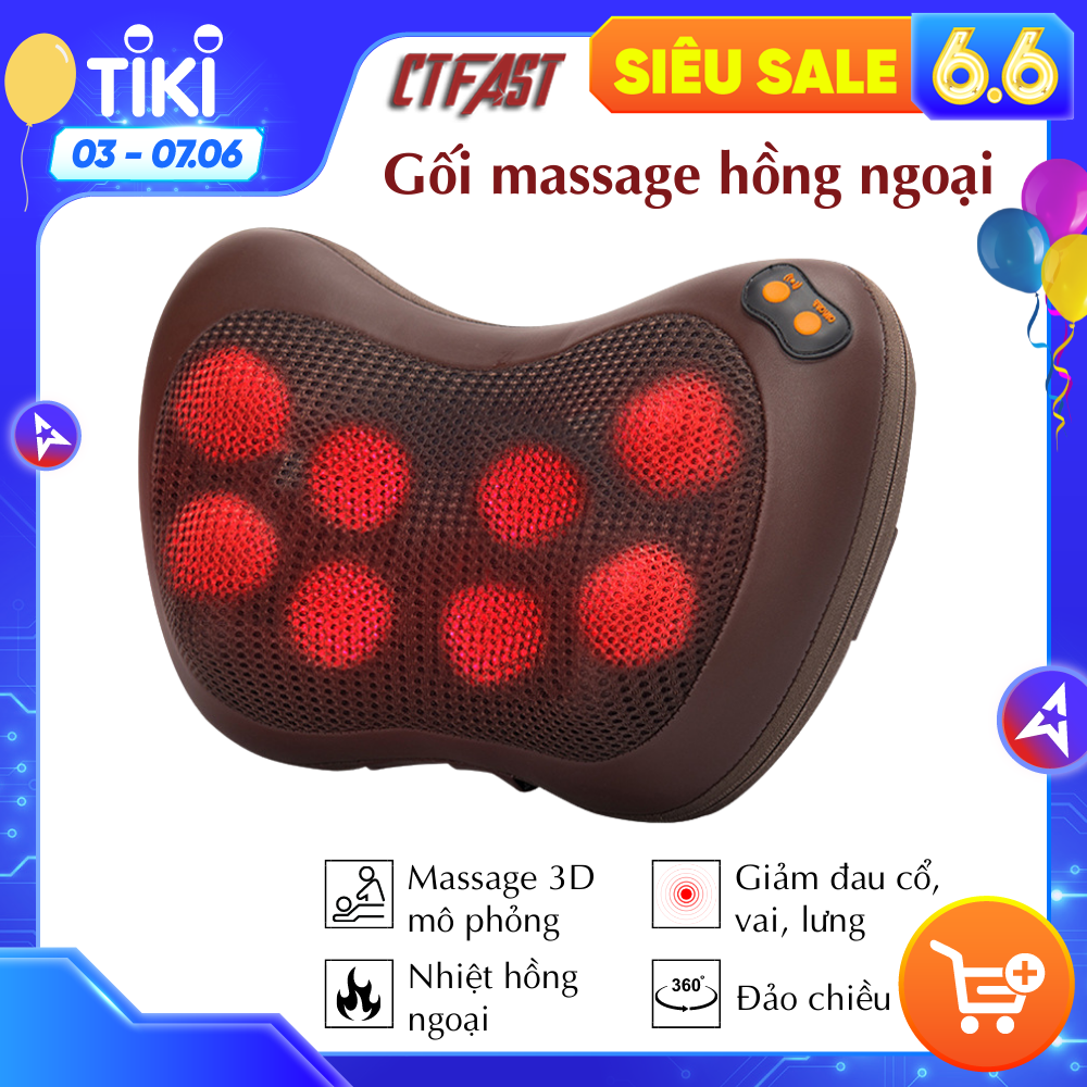 Gối massage đa năng CTFAST 016: Máy mát xa toàn thân nhiệt hồng ngoại 3D mô phỏng bàn tay con người - Chuyên sâu giảm đau cổ, vai, gáy, lưng..Dễ dàng sử dụng tại nhà, văn phòng, ô tô - Quà tặng ý nghĩa cho người thân