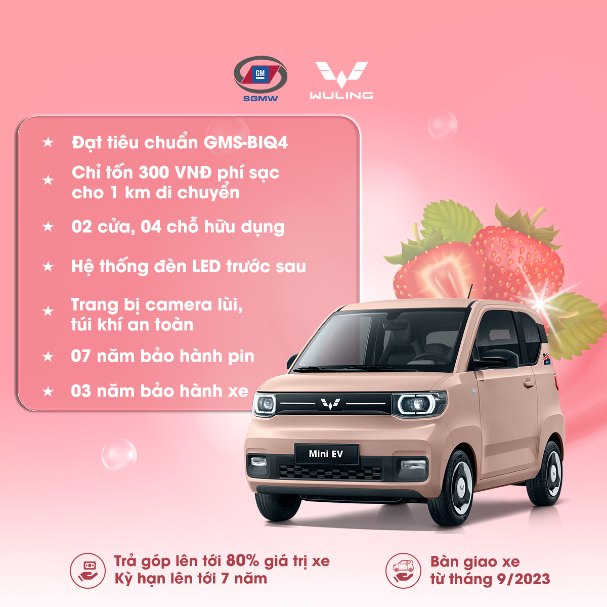 Phiếu đặt cọc LV2-170km Ô tô điện Wuling Mini EV - ĐẶT CỌC LINH HOẠT - Hồng đào