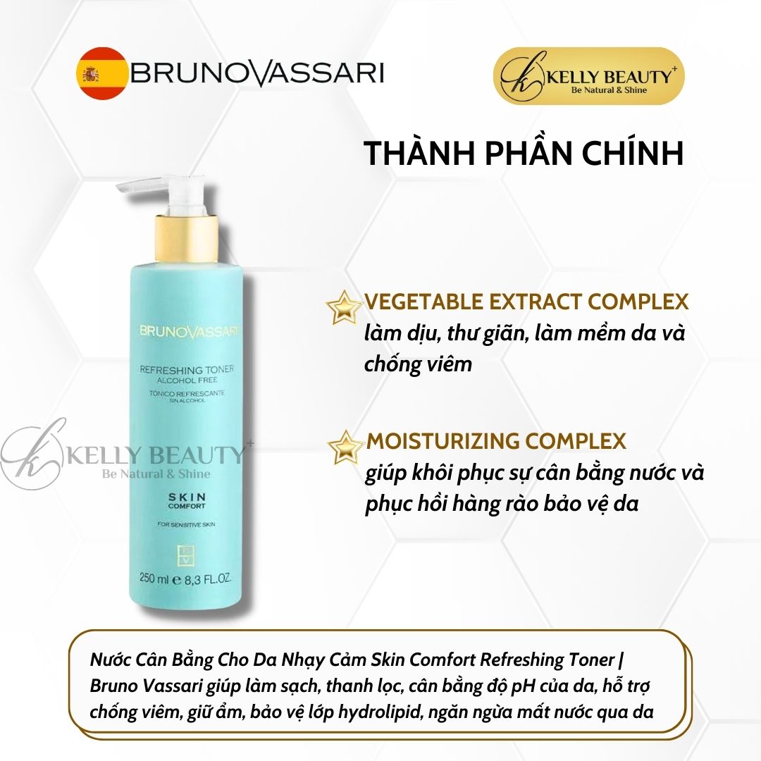 Nước Cân Bằng Cho Da Nhạy Cảm Skin Comfort Refreshing Toner - Bruno Vassari | Kelly Beauty