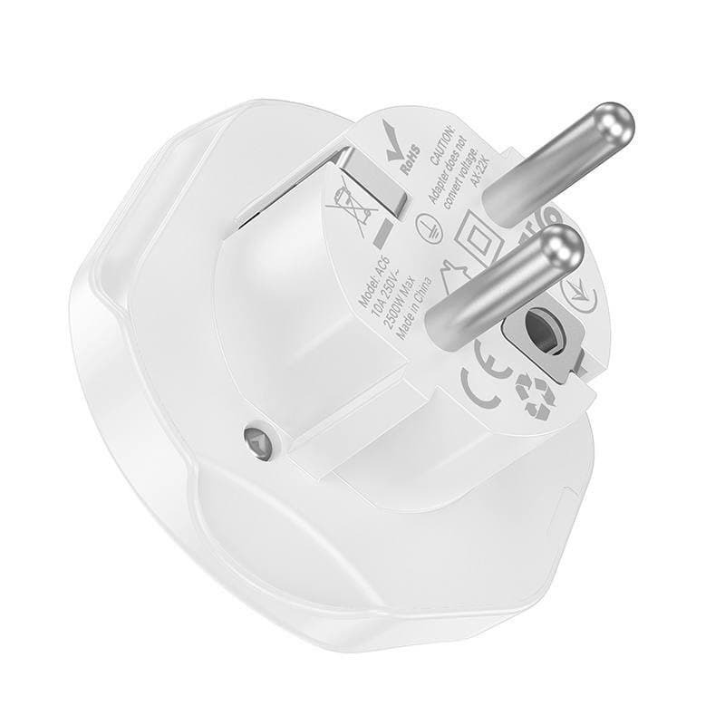 Phích cắm chuyển đổi đa năng Hoco AC6 universal conversion plug EU, ổ điện đa năng chân tròn cho dòng điện 110-250V mang đi du lịch, công tác tiện lợi - Hàng chính hãng