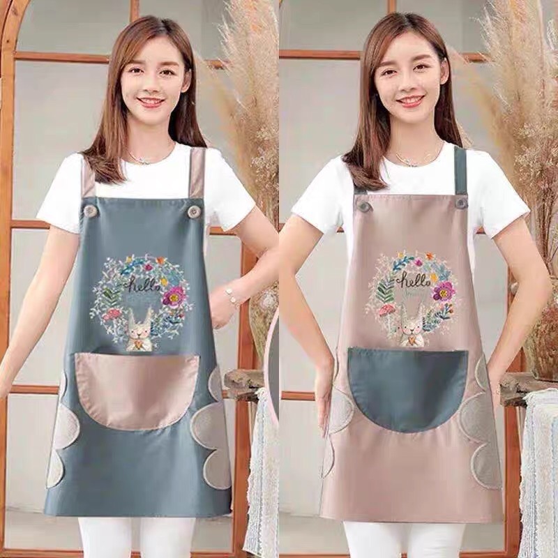 Tạp dề nhà bếp tiện lợi chống nước, chống dầu, có phần lau tay họa tiết tai thỏ, kích thước 90 * 70 cm, tạp dề hoa thỏ kiêm luôn chỗ lau tay xịn xò, chống nước-TGTT
