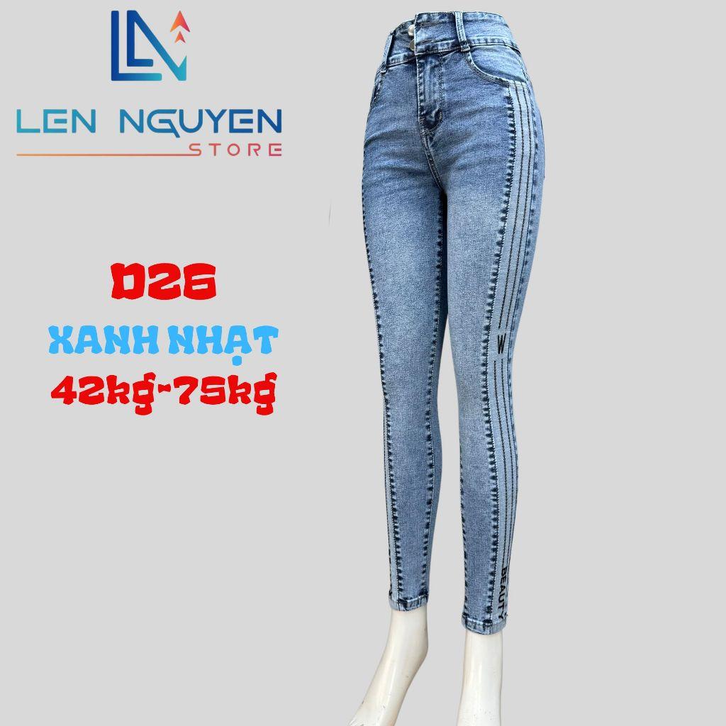 D26_Quần jean nữ, dài, lưng cao, quần bò nữ dáng ôm, quần rin nữ có big size, cho 42kg đến 75kg,LEN NGUYEN STORE - Xanh nhạt