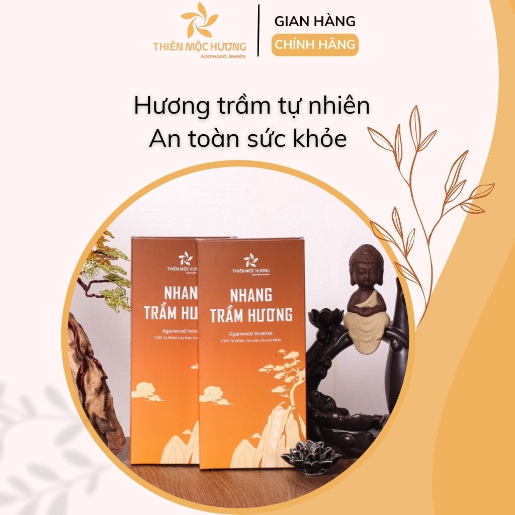 Nhang trầm hương tự nhiên Thiên Mộc Hương, 20cm, Ít Khói, Mùi thơm nhẹ diu, an toàn cho sức khỏe