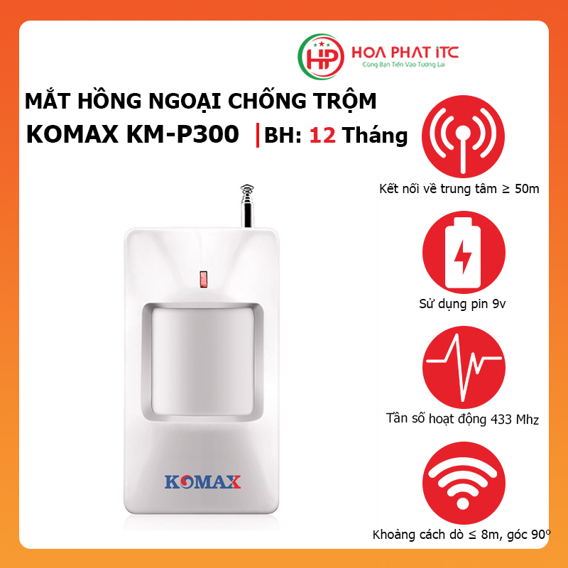 Mắt hồng ngoại chống trộm Komax KM-P300 -Đầu dò hồng ngoại không dây KM-P300 dùng cho bộ chống trộm, hệ thống chống trộm - Hàng chính hãng