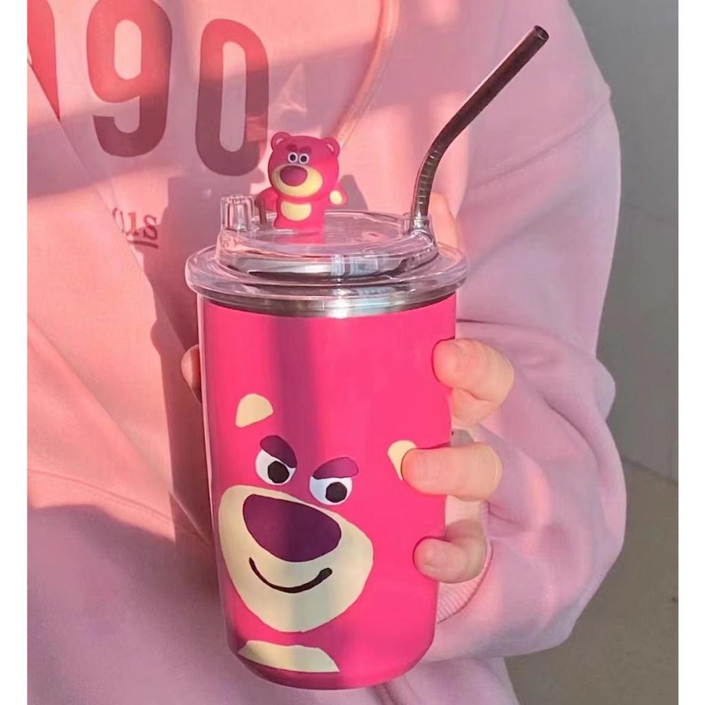 Cốc Giữ Nhiệt Hình Gấu Dâu,Bình Giữ Nhiệt Gấu Dâu Lotso inox 304 Cao Cấp Không Gỉ, Tặng Ống Hút Tiện Lợi