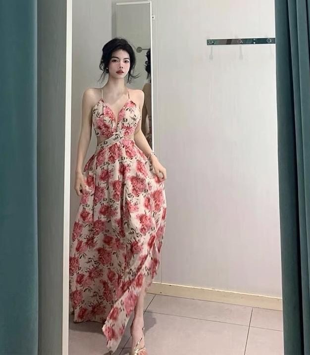ĐẦM DÀI ĐI BIỂN DÂY YẾM MAXI SUÔNG XÒE HOA FLORAL XẺ TÀ ĐÙI DẠO PHỐ DỰ TIỆC