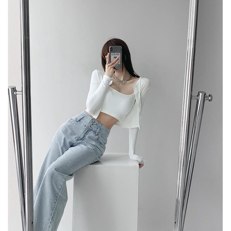 Quần Jeans Ống Rộng | Quần Denim Nữ Cạp Cao Dáng Suông Ống Rộng Trẻ Trung Sành Điệu Phong Cách Hàn Quốc