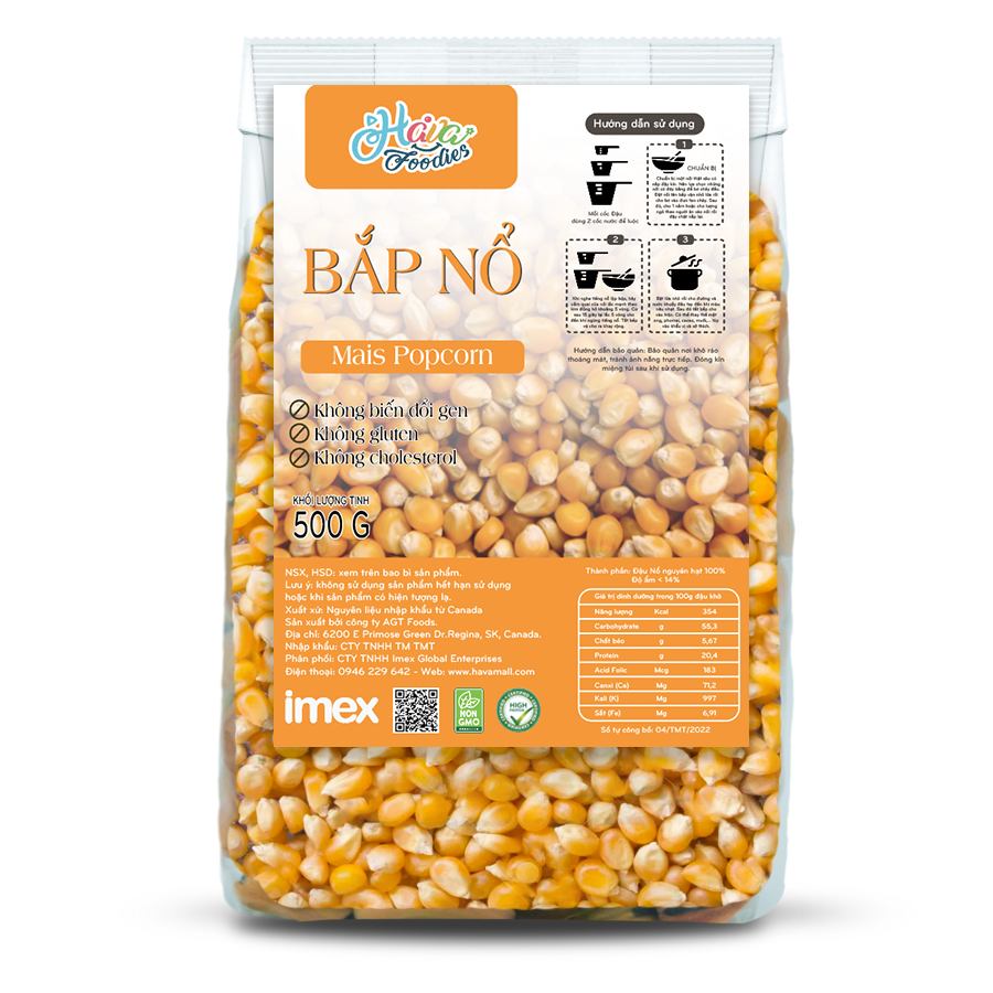 Bắp Nổ Havafoodies Gói 500g – Mais Popcorn