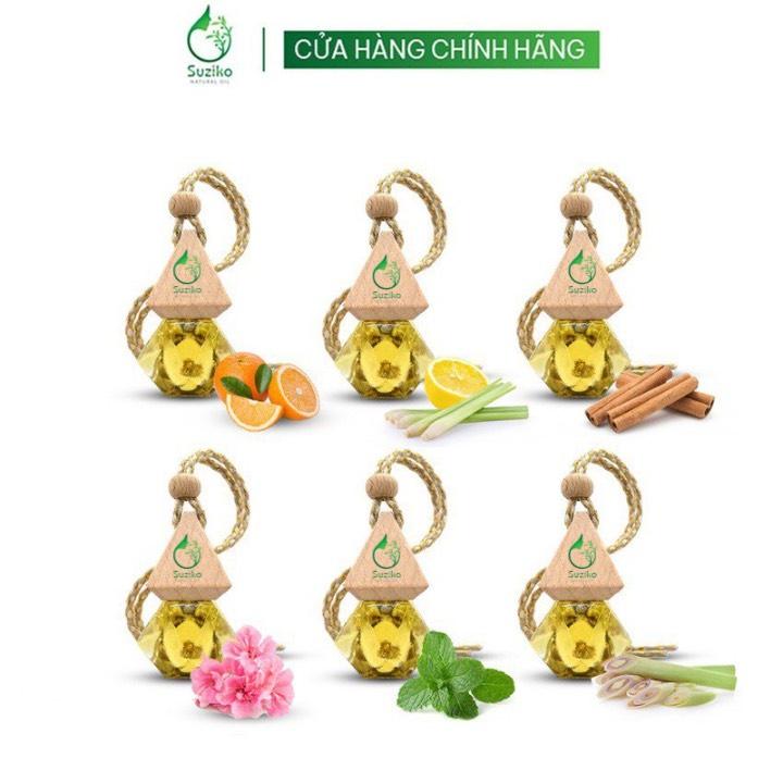 Tinh dầu treo xe ô tô SUZIKO nguyên chất, hương Quế, Bạc Hà, Sả Chanh, Phong Lữ khử mùi, tỉnh táo, chống say xe loại 7ml