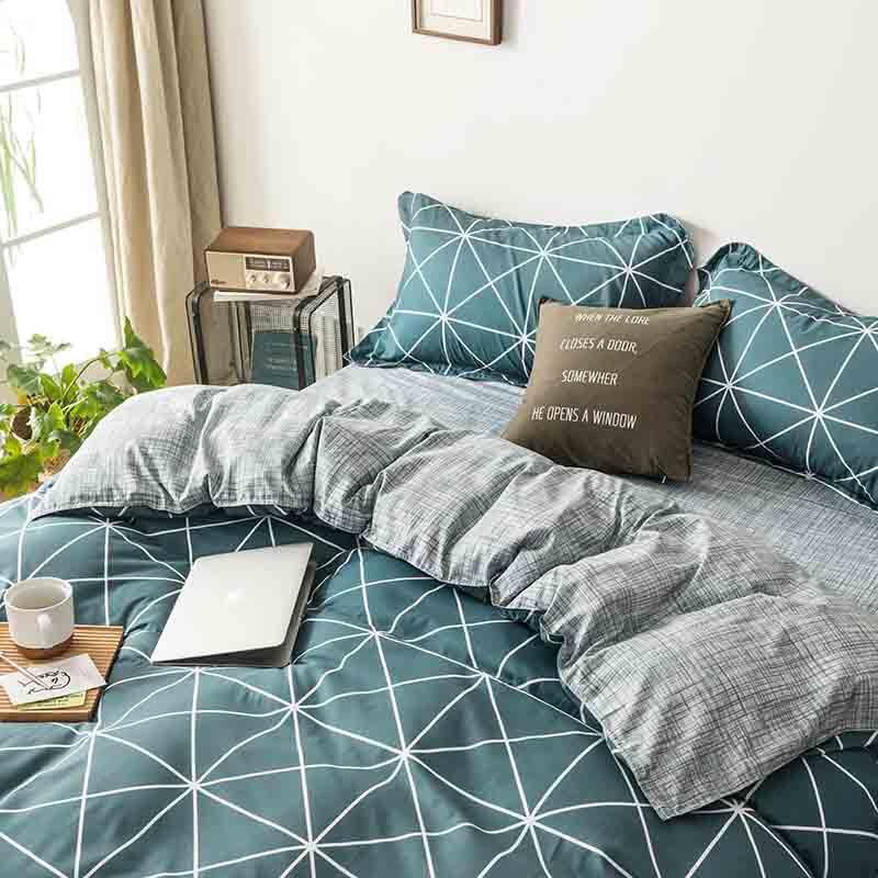Bộ chăn ga Cotton Poly họa tiết bàn cờ xanh mẫu mới - Hàng nhập khẩu