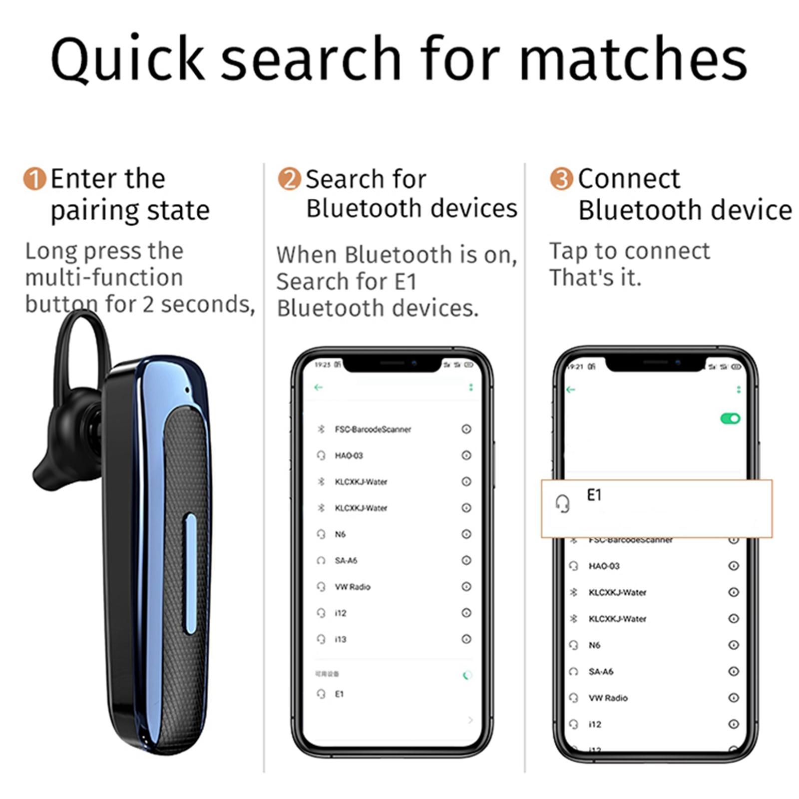 E1 Bluetooth Earpiece V5.0 Wireless Handsfree Headset with Microphone Driving Headset for Laptop Trucker Driver