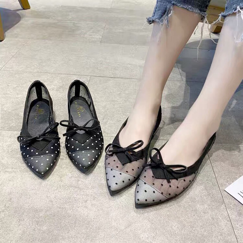 Combo Giày Búp Bê Nơ Chấm Bi Xinh Xắn Kèm Cặp Miếng Lót Mũi Giày(Màu ngẫu nhiên) - Gót đính ngọc 3p thời trang