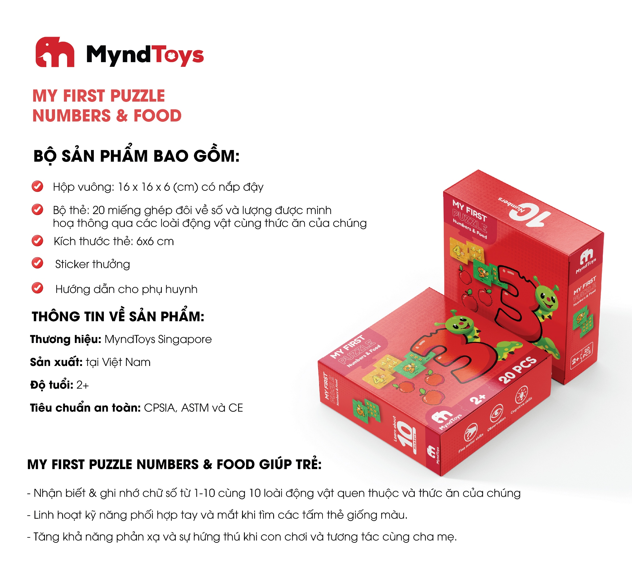 Đồ chơi Giáo dục MyndToys Ghép hình thông minh My First Puzzle – Numbers & Food cho bé từ 2 tuổi