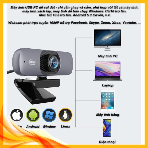 Webcam UHD 2K Kèm Micro, Xoay 360 Độ, Góc nhìn siêu rộng 130, Phù Hợp Hội Nghị ️