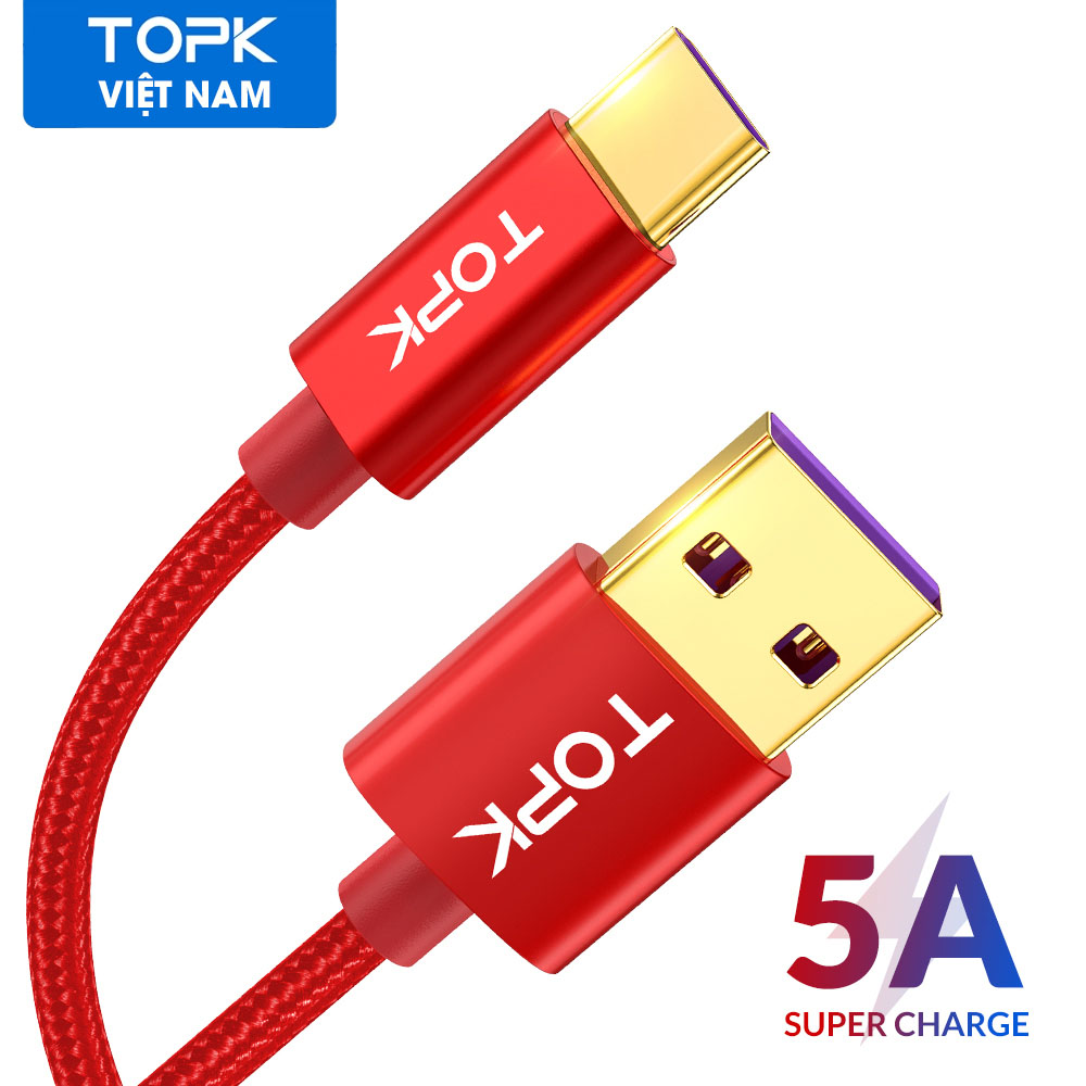 [HÀNG CHÍNH HÃNG] Cáp Sạc 5A TOPK AN11 USB - Type C Nylon Dành Cho HUAWEI P20 P30 Pro - Phân phối bởi TOPK VIỆT NAM