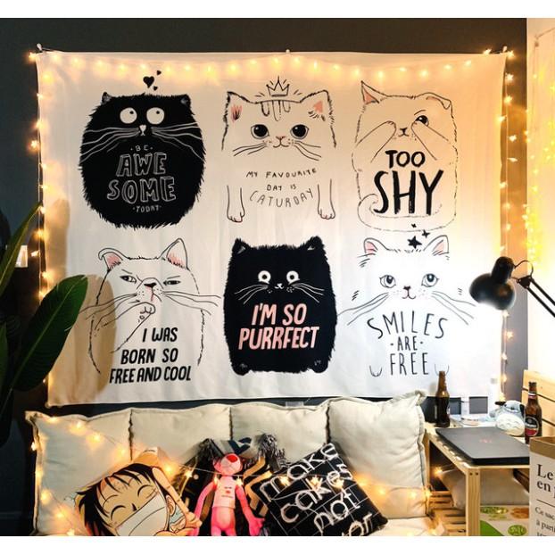 Thảm trang trí - Tranh treo tường hình 6 chú mèo cute có Tặng kèm đèn nháy và móc treo siêu hời