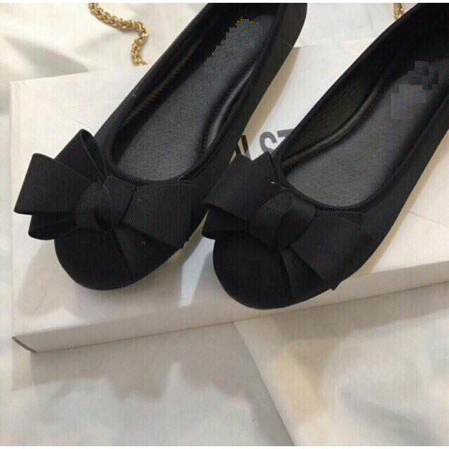 Giày Nữ Giày Búp Bê Vải Dạ Đế Bệt Thắt Nơ Mũi Tròn G20