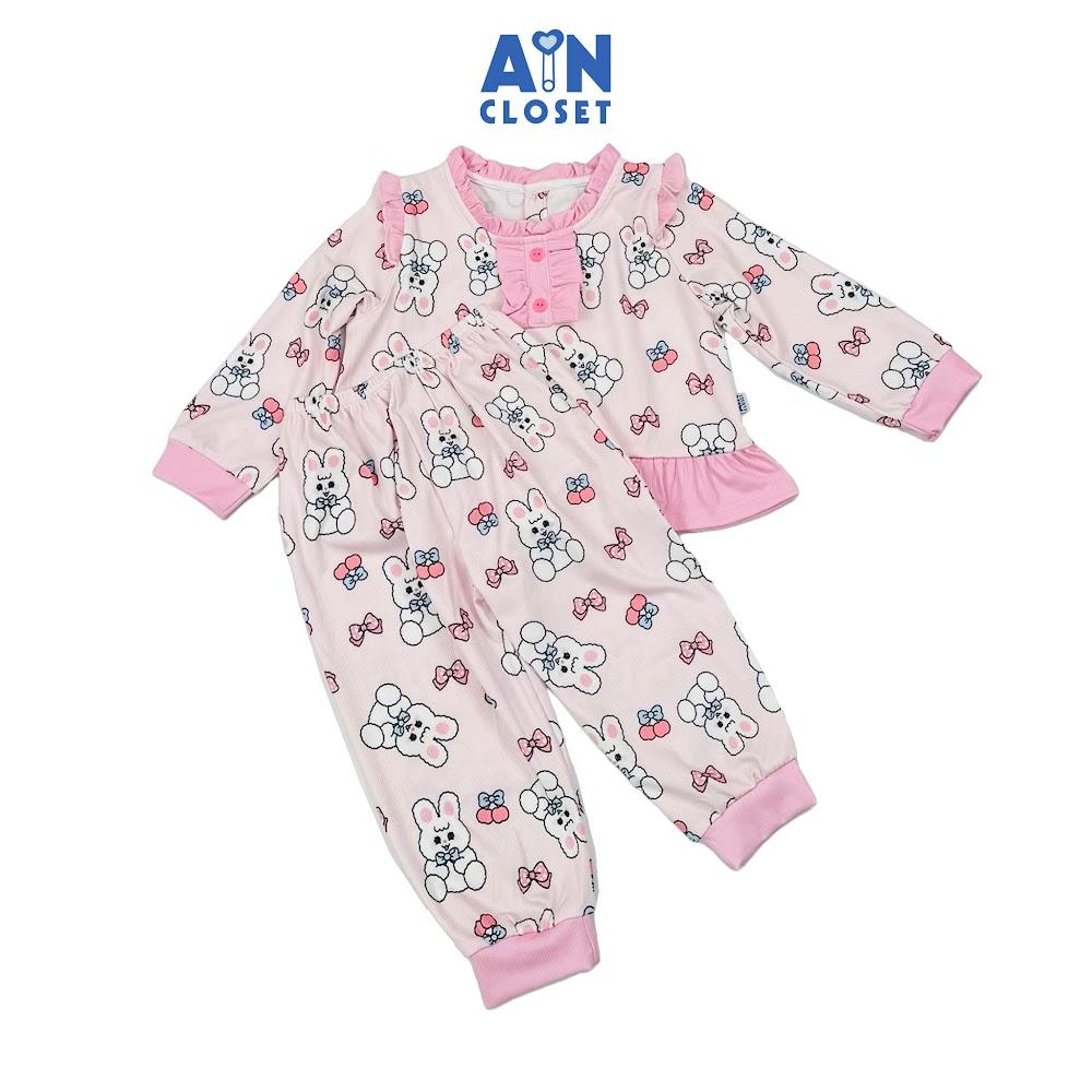 Bộ quần áo Dài bé gái họa tiết Thỏ Cherry Hồng Thun cotton - AICDBGGIDKOF - AIN Closet