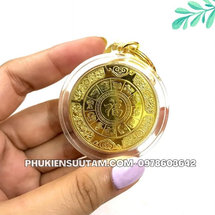 Móc Khóa Xu 12 Con Giáp Tuổi Dần, đường kính: 5cm, màu: vàng - SP005831