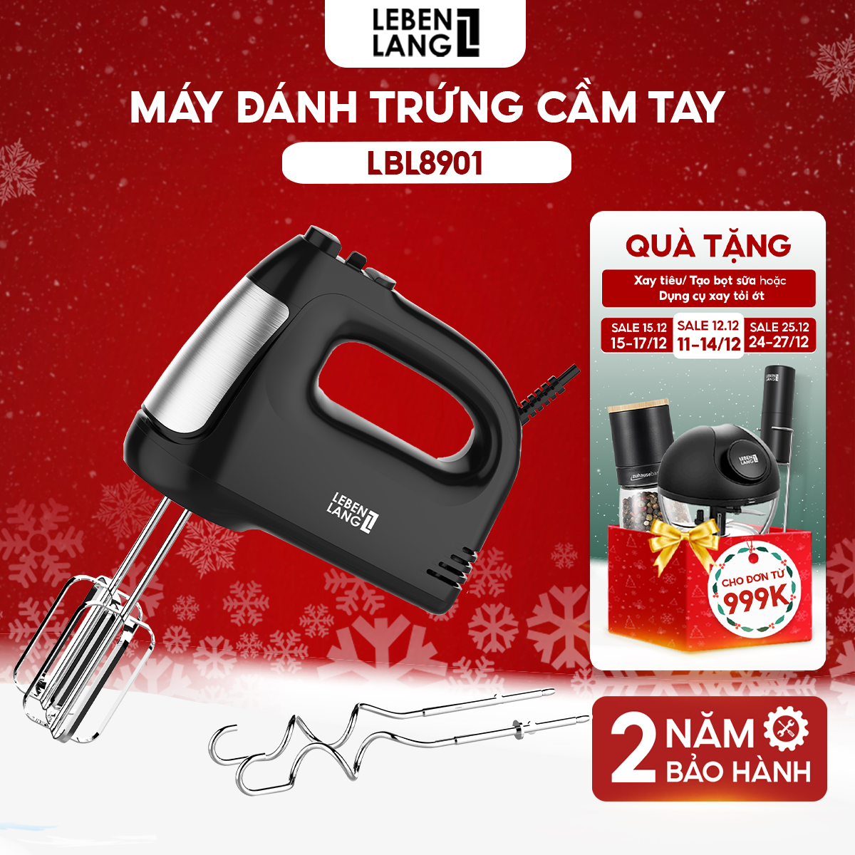 Máy Đánh Trứng Lebenlang, Máy Trộn Cầm Tay 5 Tốc Độ, Công Suất Lớn 400W, Bảo Hành 2 Năm - Hàng Chính Hãng - Lbl8901