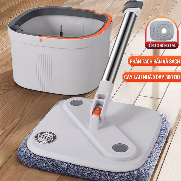 Bộ Cây Lau Nhà Tách Nước Bẩn KITIMOP N08 PRO - Thùng Lau Nhà Tự Vắt Thông Minh, Chổi Lau Nhà 360 Độ, Lau Sàn Làm Sạch