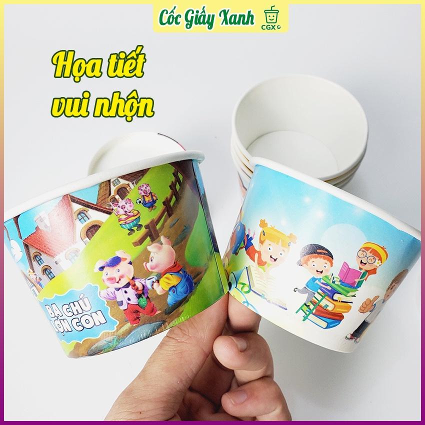 50 Tô Bát Giấy 250ml Có In Họa Tiết Siêu Đẹp Dùng 1 Lần Đựng Kem, Cháo Dinh Dưỡng