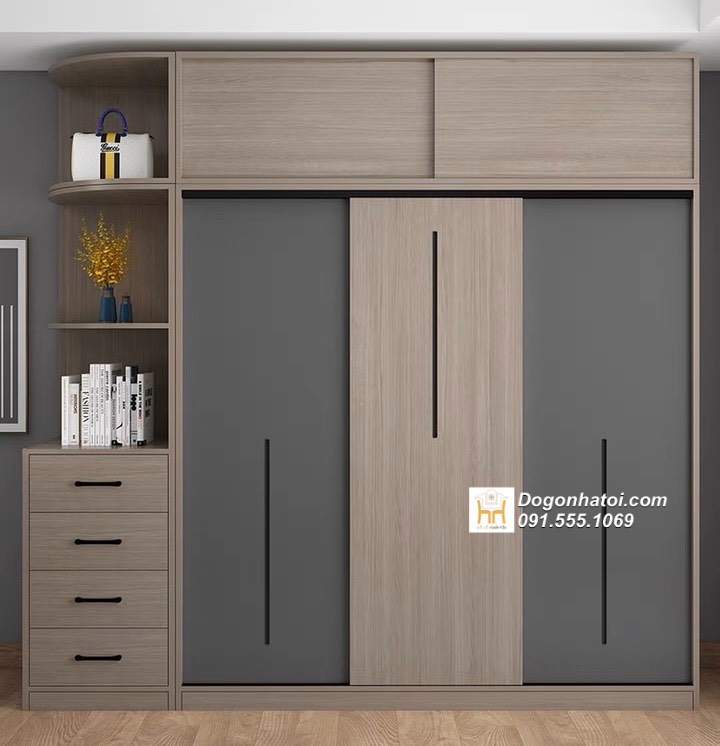 Tủ quần áo 3 cánh trượt gỗ công nghiệp C2m4 xD2m4 - TA235