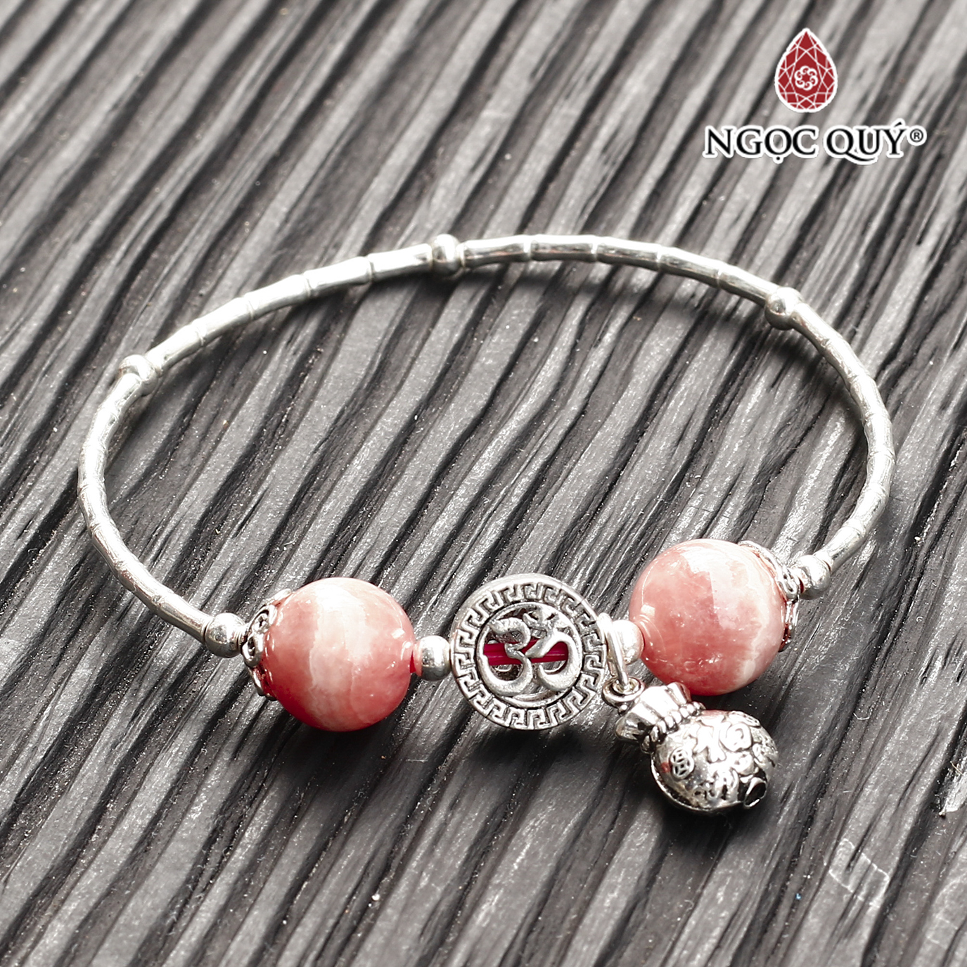 Vòng bạc phối đá thiên nhiên 8mm charm túi tiền mệnh hỏa, mộc - Ngọc Quý Gemstones