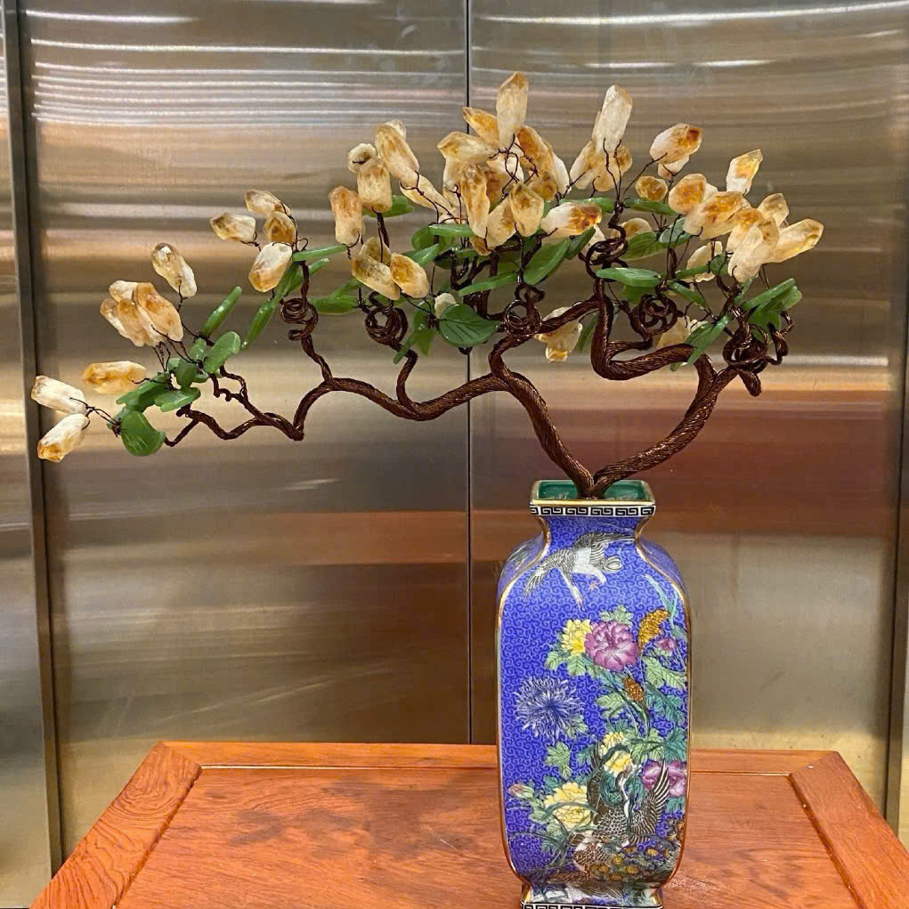 Cây Tài Lộc Mầm Tinh Thể Thạch Anh Vàng – Chậu Gốm Sứ Cao Cấp – Trang Trí Sang Trọng