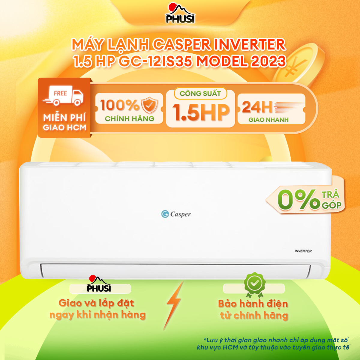Máy Lạnh Casper Gc - 12Is35 Inverter 1.5Hp - Hàng Chính Hãng Chỉ Giao Hcm