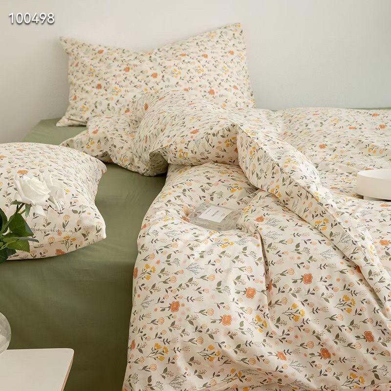 Bộ Chăn Ga Gối Cotton Living 100% Cotton Hàng Nhập Khẩu Cao Cấp 4 Món Hoa Nhí