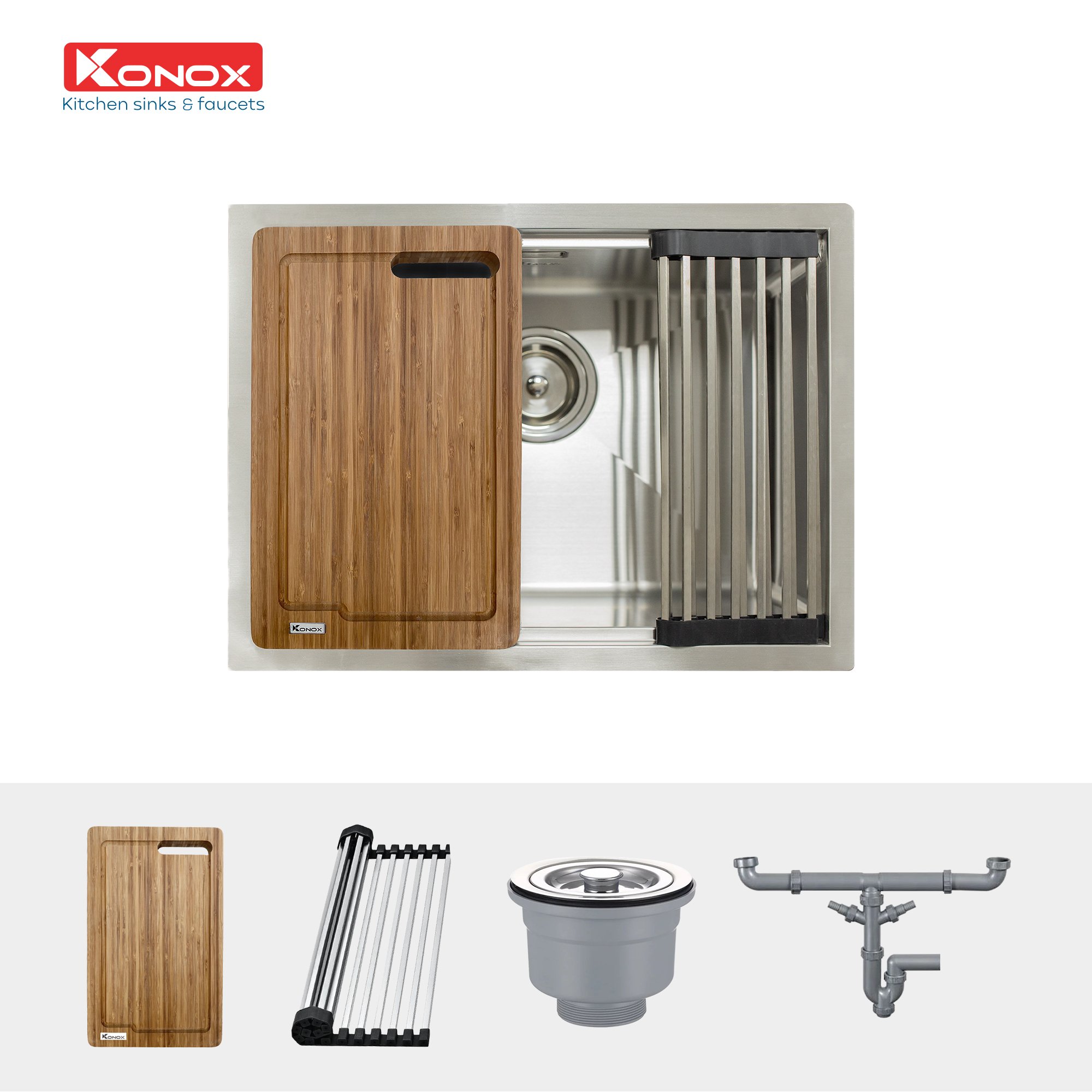 Chậu rửa bát inox Konox, Undermount Series, Model KN6046SU, Inox 304AISI tiêu chuẩn châu Âu, Hạ bậc tích hợp, 600x455x220(mm), Bảo hành chính hãng 10 năm, Hàng chính hãng