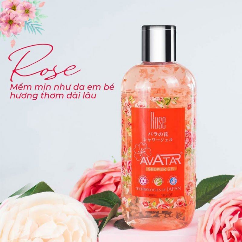 Sữa Tắm Trắng Da Chiết Xuất Hoa Hồng Avatar Rose Shower Gel Chai 500ml (Combo 500ml Và Set 24ml)