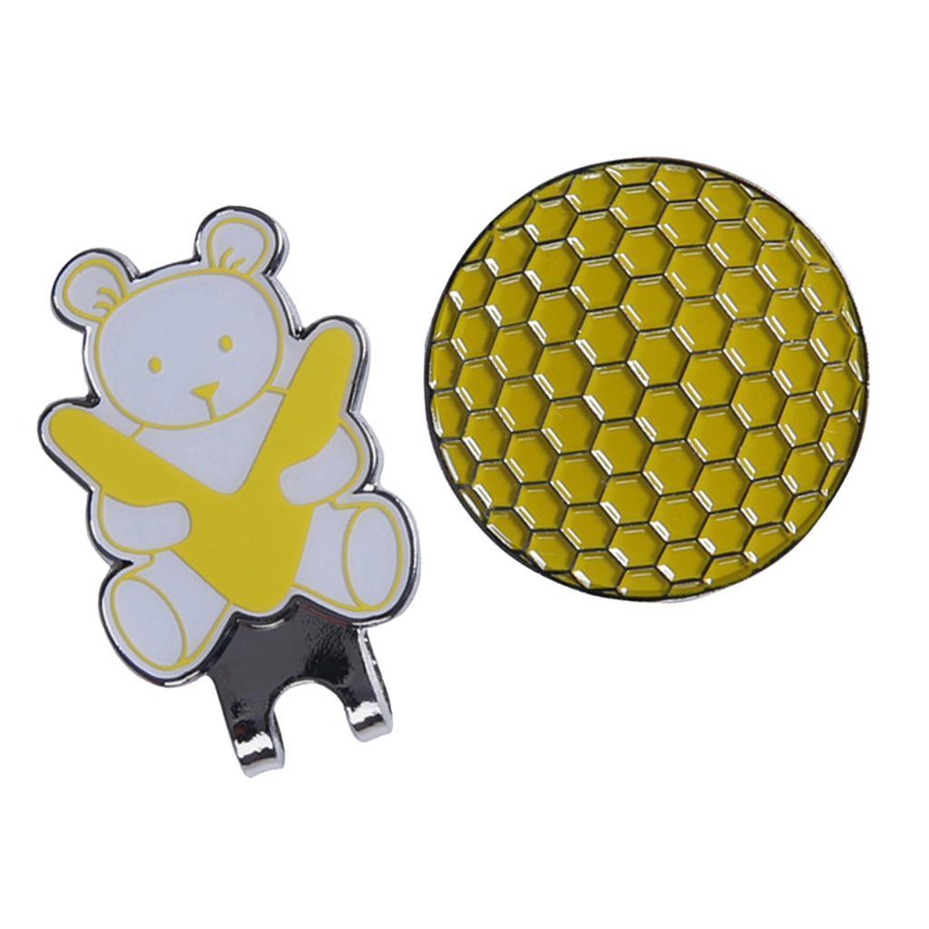 2xGolf Hat Clip with Detachable Magnetic Golf Ball Marker Bear Pattern Yellow