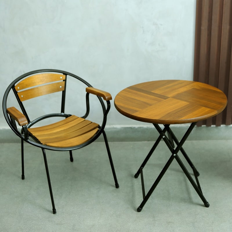 Ghế cafe mini có tay nan gỗ chân sắt sơn tĩnh điện Moon