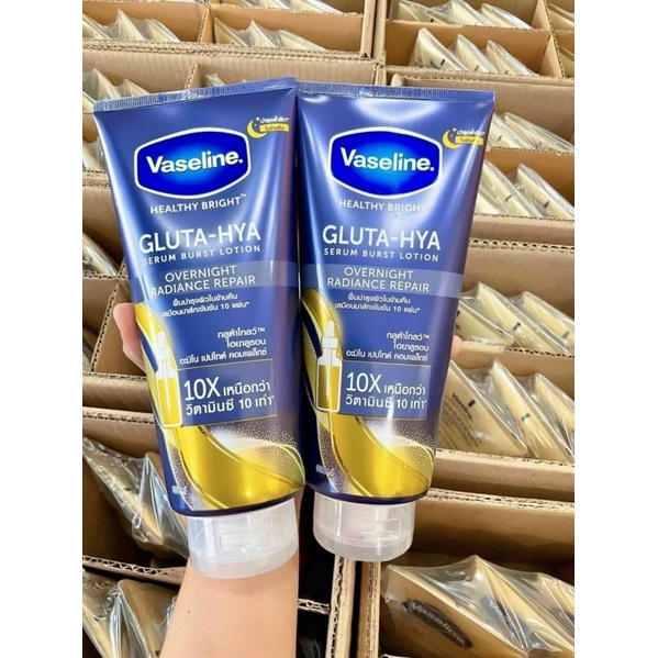 Sữa Dưỡng Thể Vaseline 10X Trắng Da, Mờ Thâm Đều Màu Da Vaseline Healthy Bright Gluta-Hya Serum Burst 330ml-xanh( không có tem phụ- không xuất hóa đơn )