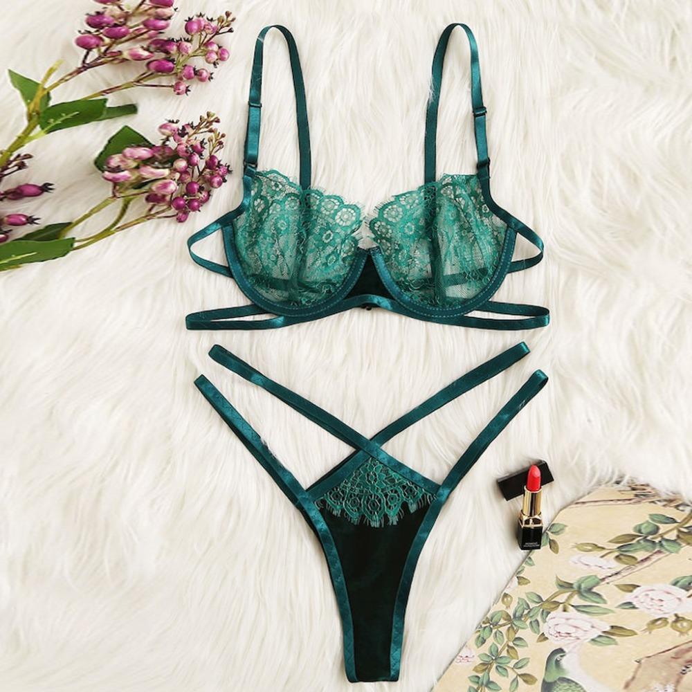 2019 Mới Đùi V Dây Quần Lót, trong Suốt Bộ Áo Ngực Bộ Đồ Lót Ren Hoa Áo Bralette Mùa Hè Gợi Cảm Bộ Nữ Quần Quần Lót
