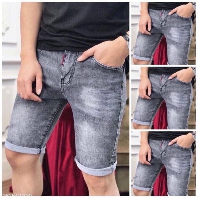 Quần Short Jean Nam Sọt Rin Nam Ống Gấp Cá Tính Co Giãn Chất Lượng