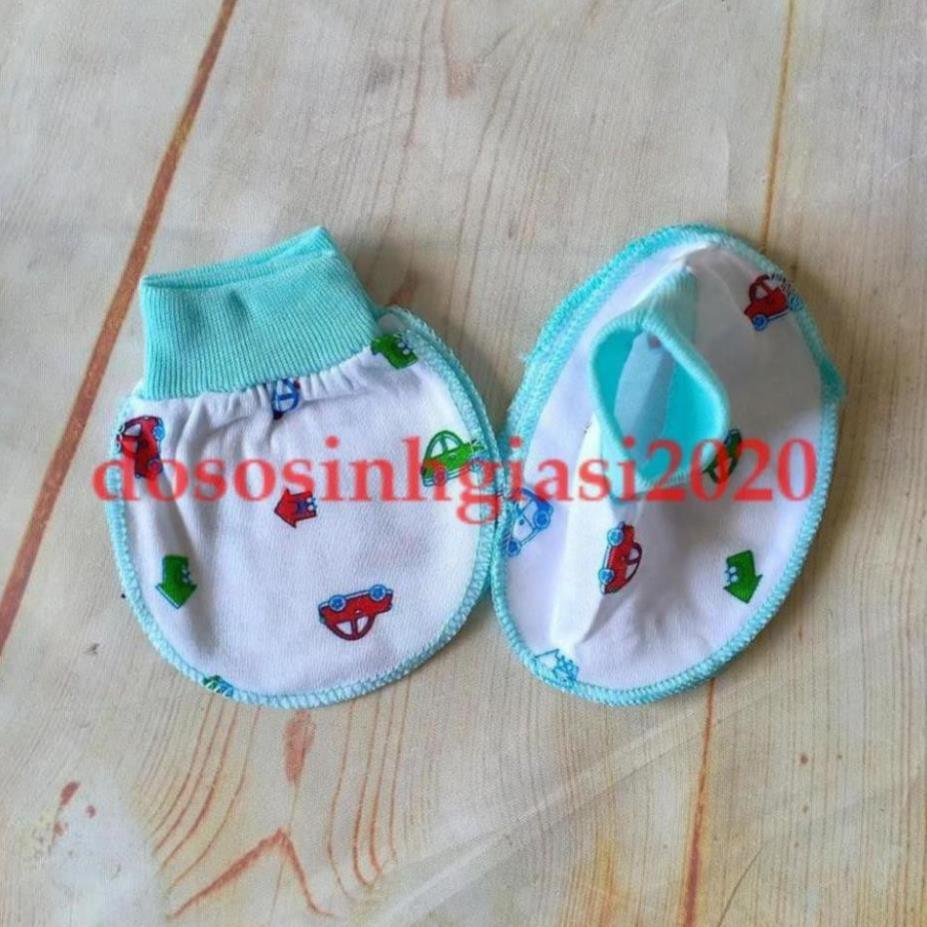 Set 5 đôi bao tay chân MH cổ bo trắng họa tiết cho bé sơ sinh